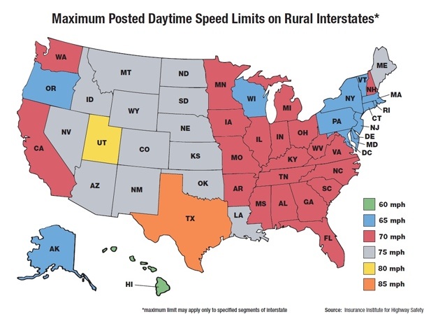r/Infographics - Maximum US posted speed limits by state